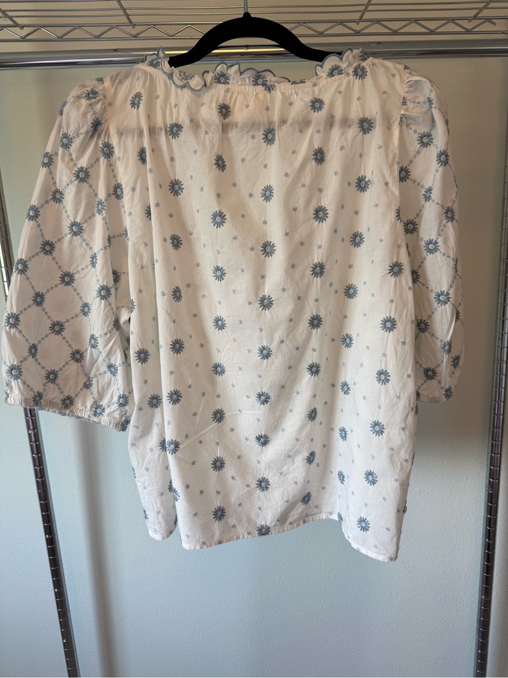 Sezane Kellia Shirt Blue Ecru Daisies - Size 12/44 - Picture 3 of 9